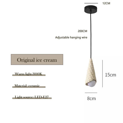 Suspension LED en céramique motif crème glacée, lumière douce pour chambre d’enfant