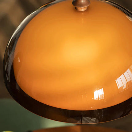 Suspension acrylique marron avec ampoule E27 bois foncé, fil réglable, ambiance cosy