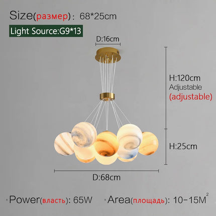 Suspension LED design nordique planètes et lune en métal, lumière chaude