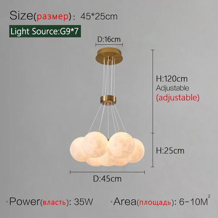 Suspension LED design nordique planètes et lune en métal, lumière chaude