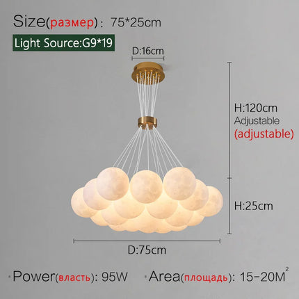 Suspension LED design nordique planètes et lune en métal, lumière chaude