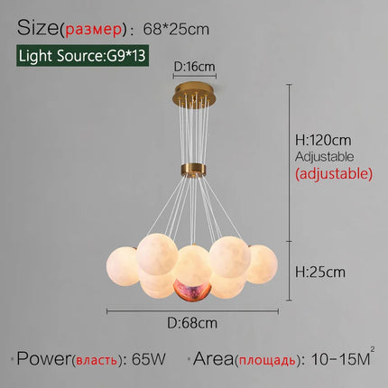 Suspension LED design nordique planètes et lune en métal, lumière chaude