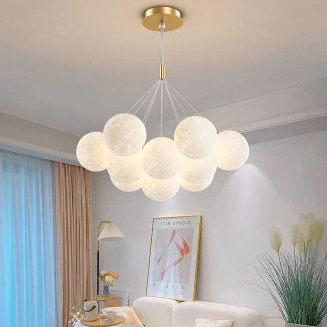 Suspension moderne en aluminium avec éclairage 3D lune et télécommande