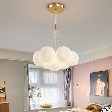 Suspension moderne en aluminium avec éclairage 3D lune et télécommande
