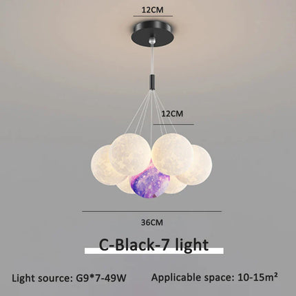 Suspension moderne en aluminium avec éclairage 3D lune et télécommande