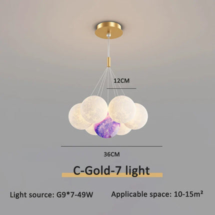 Suspension moderne en aluminium avec éclairage 3D lune et télécommande