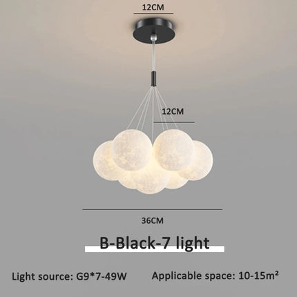Suspension moderne en aluminium avec éclairage 3D lune et télécommande