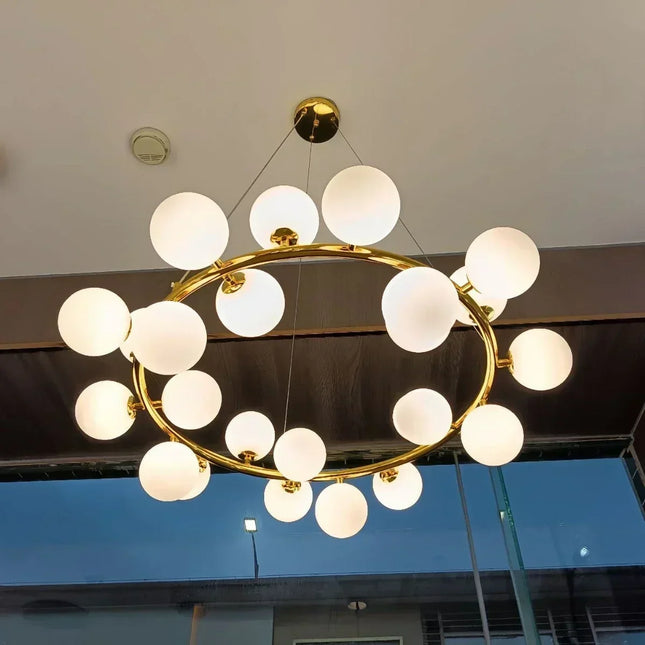Suspension lustre LED en verre à bulles, design nordique or, lumière chaude pour salon et salle à manger