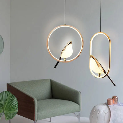 Suspension LED rotative oiseau en métal argent et or, éclairage intérieur AC85-265V