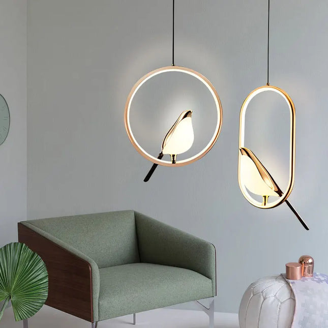 Suspension LED rotative oiseau en métal argent et or, éclairage intérieur AC85-265V