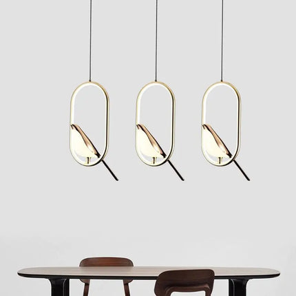 Suspension LED rotative oiseau en métal argent et or, éclairage intérieur AC85-265V