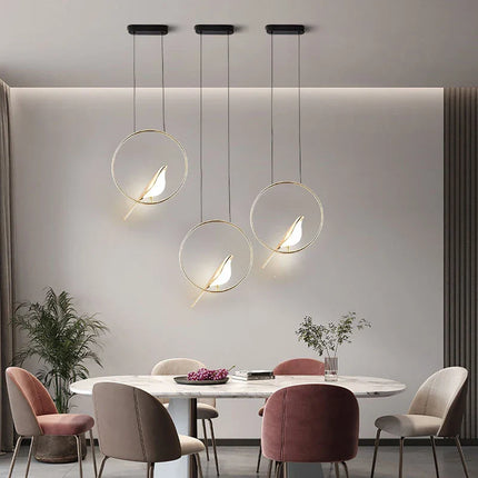 Suspension LED rotative oiseau en métal argent et or, éclairage intérieur AC85-265V