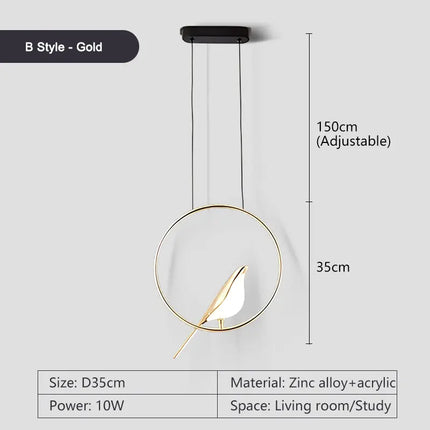 Suspension LED rotative oiseau en métal argent et or, éclairage intérieur AC85-265V