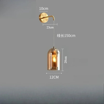 Suspension moderne en verre ambre avec cordon E27 pour salon