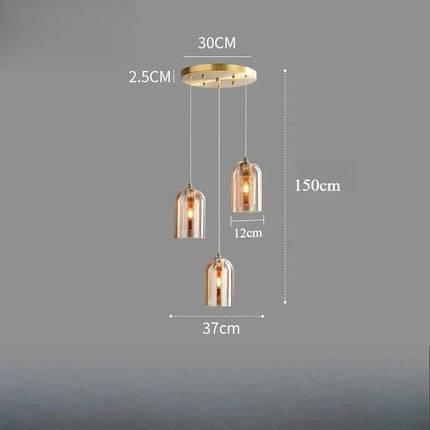 Suspension moderne en verre ambre avec cordon E27 pour salon