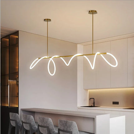 Suspension LED moderne à long tuyau pour salle à manger et bar, lumière chaude