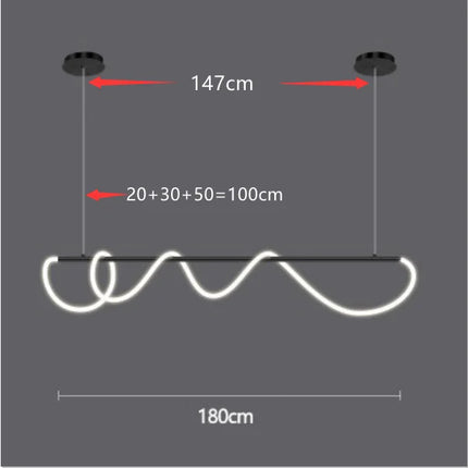 Suspension LED moderne à long tuyau pour salle à manger et bar, lumière chaude