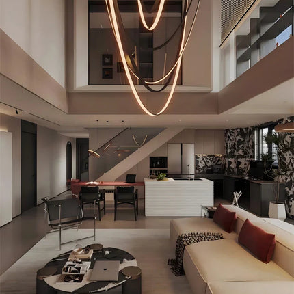 Suspension LED design cuir et acier inoxydable, lumière variable chaleureuse pour salon