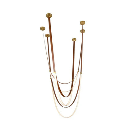 Suspension LED design cuir et acier inoxydable, lumière variable chaleureuse pour salon