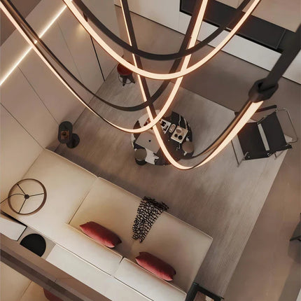 Suspension LED design cuir et acier inoxydable, lumière variable chaleureuse pour salon