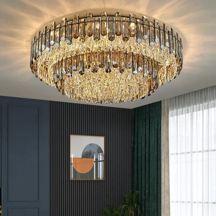 Suspension LED en cristal doré design moderne pour intérieur luxueux