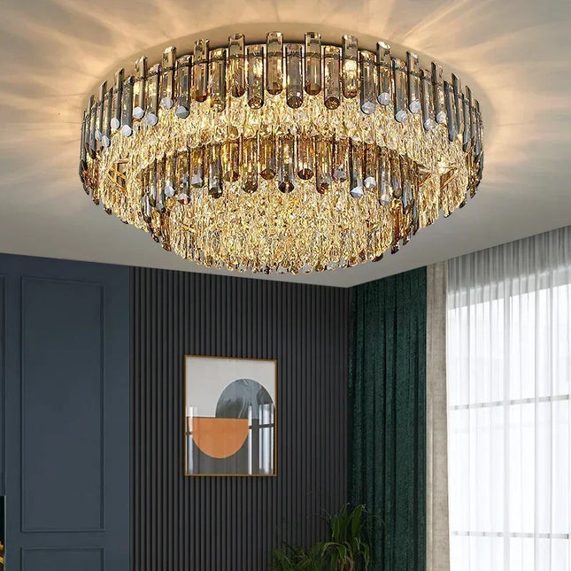 Suspension LED en cristal doré design moderne pour intérieur luxueux