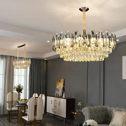 Suspension LED en cristal doré design moderne pour intérieur luxueux