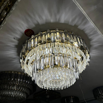 Suspension LED en cristal doré design moderne pour intérieur luxueux