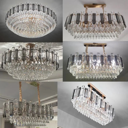Suspension LED en cristal doré design moderne pour intérieur luxueux