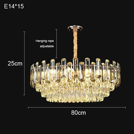 Suspension LED en cristal doré design moderne pour intérieur luxueux