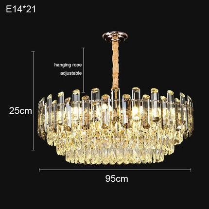 Suspension LED en cristal doré design moderne pour intérieur luxueux