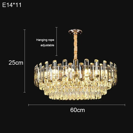 Suspension LED en cristal doré design moderne pour intérieur luxueux