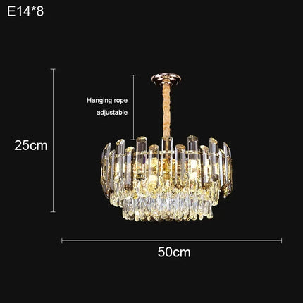Suspension LED en cristal doré design moderne pour intérieur luxueux