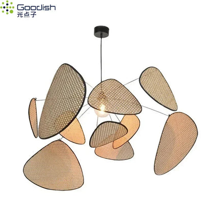 Suspension LED Wabi Sabi Japonais en bambou et rotin, lumière chaude pour intérieur élégant