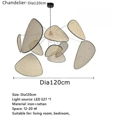 Suspension LED Wabi Sabi Japonais en bambou et rotin, lumière chaude pour intérieur élégant