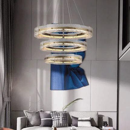 Suspension lustre moderne en verre ondulé pour salon et hall