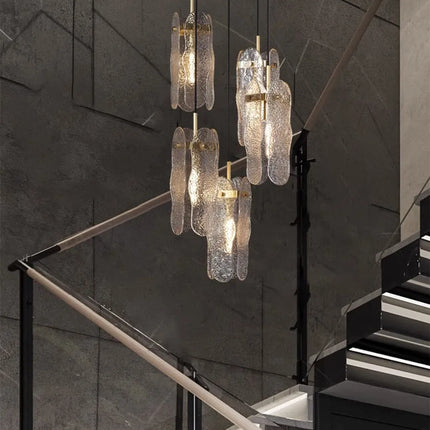 Suspension lustre moderne en verre ondulé pour salon et hall