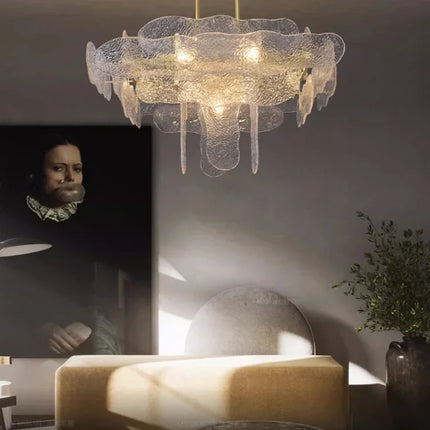 Suspension lustre moderne en verre ondulé pour salon et hall