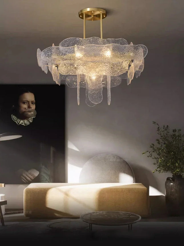Suspension lustre moderne en verre ondulé pour salon et hall