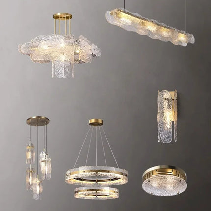 Suspension lustre moderne en verre ondulé pour salon et hall