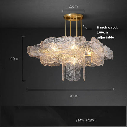 Suspension lustre moderne en verre ondulé pour salon et hall