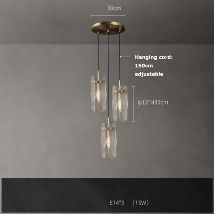 Suspension lustre moderne en verre ondulé pour salon et hall