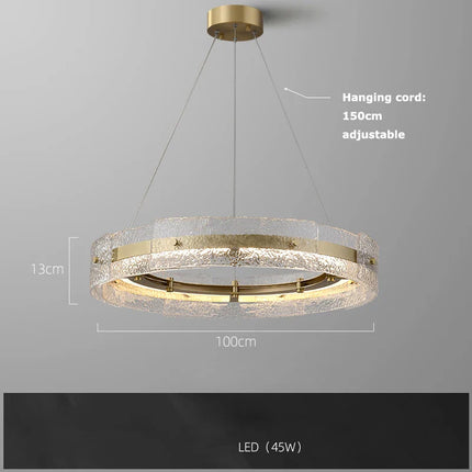 Suspension lustre moderne en verre ondulé pour salon et hall