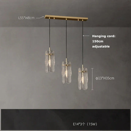 Suspension lustre moderne en verre ondulé pour salon et hall