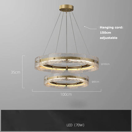 Suspension lustre moderne en verre ondulé pour salon et hall
