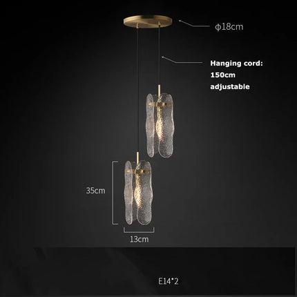 Suspension lustre moderne en verre ondulé pour salon et hall