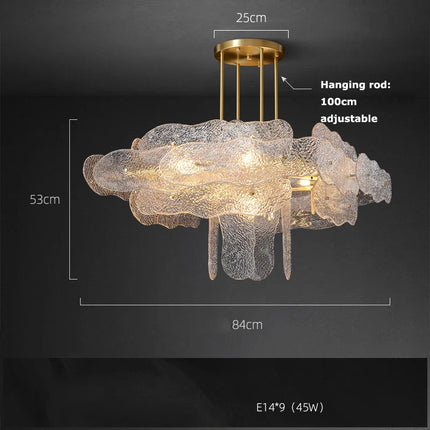 Suspension lustre moderne en verre ondulé pour salon et hall