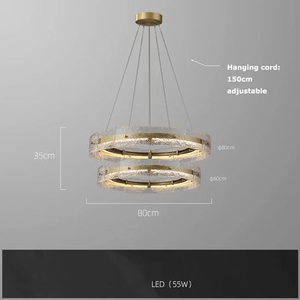 Suspension lustre moderne en verre ondulé pour salon et hall