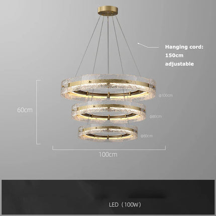 Suspension lustre moderne en verre ondulé pour salon et hall