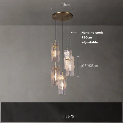 Suspension lustre moderne en verre ondulé pour salon et hall